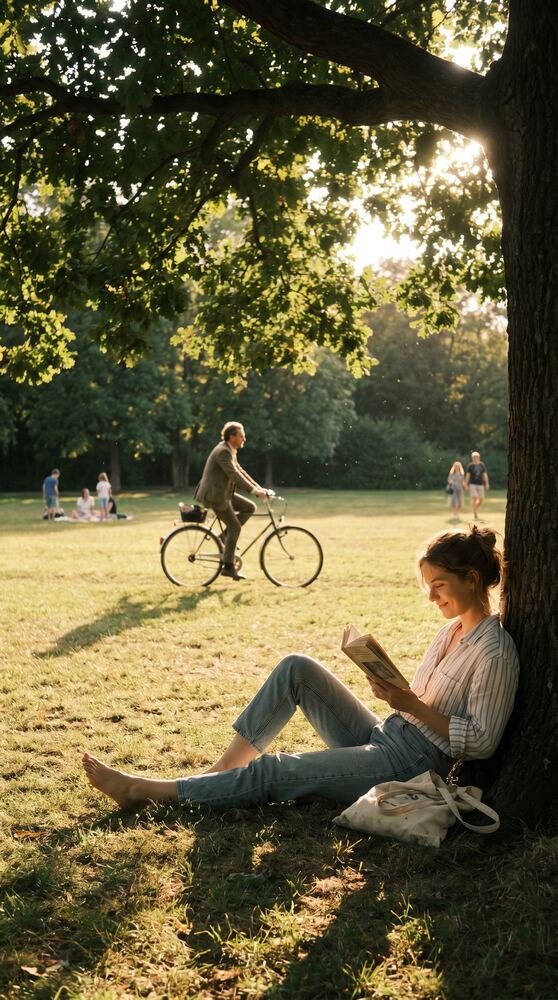 Pack premium — Femme lisant appuyer contre un arbre